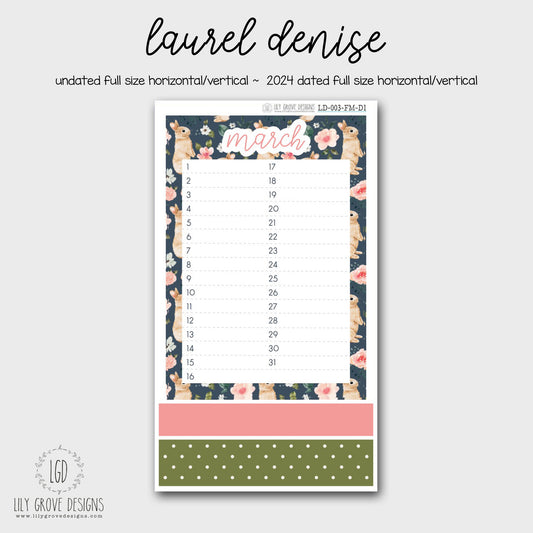 LD-003 - March Laurel Denise Monthly Dashboard Kit - Full Horizontal - Full Vertical