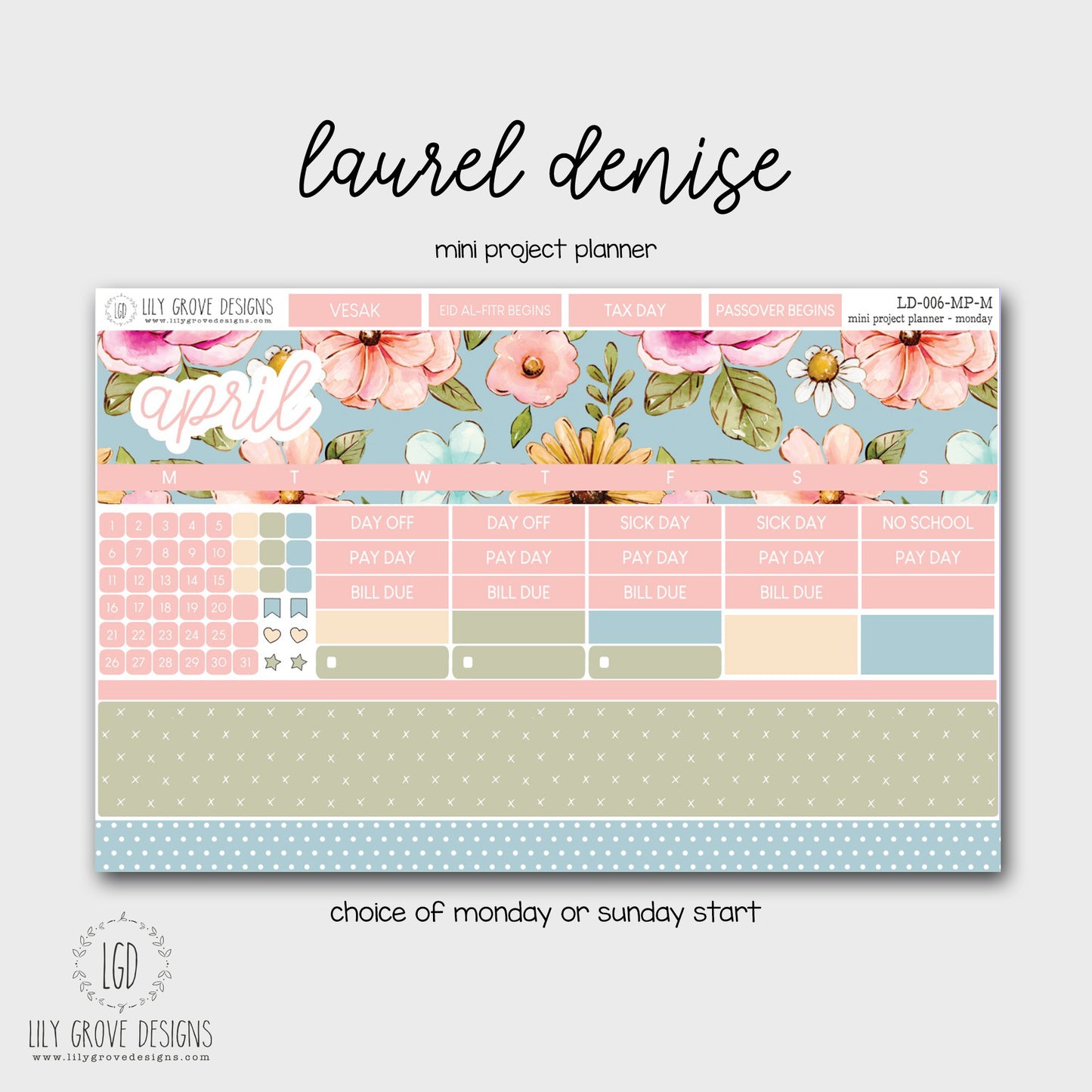 LD-006 - April Laurel Denise MINI Monthly Kit - Mini Project Planner