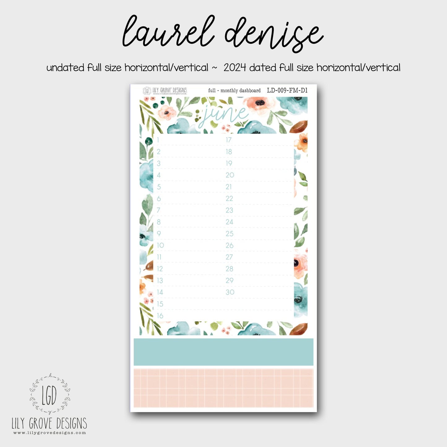 LD-009 - June Laurel Denise Monthly Dashboard Kit 1 - Full Horizontal - Full Vertical